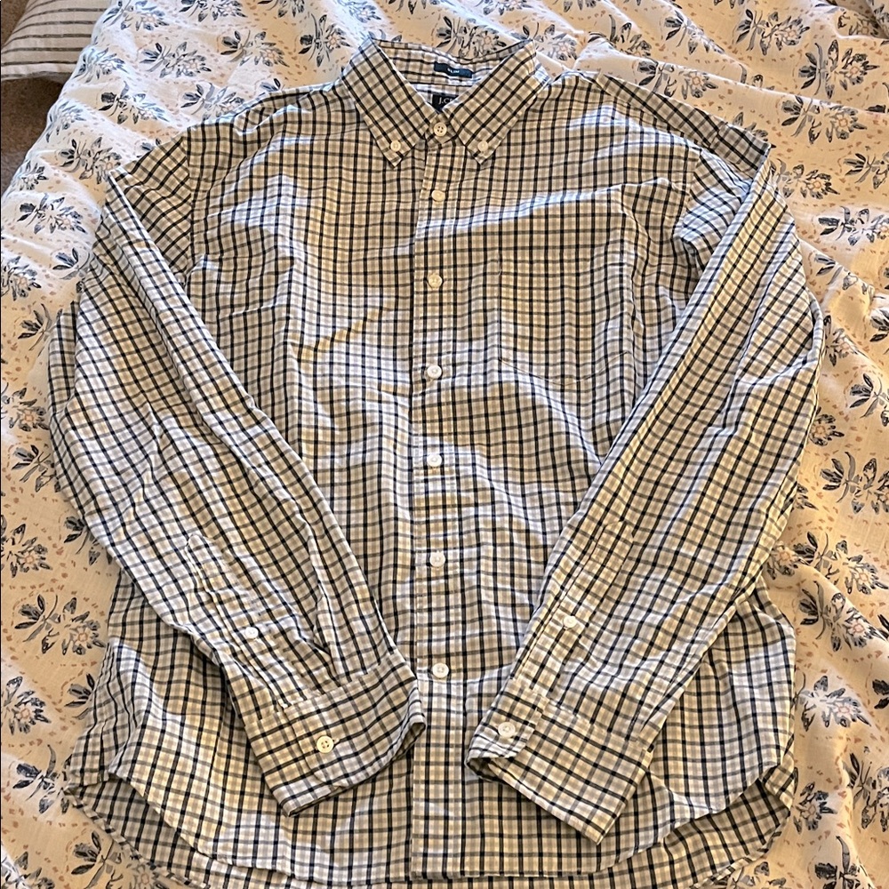 J. Crew Navy and White Plaid Casual Shirt